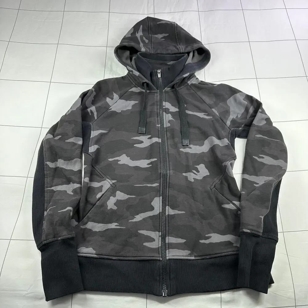 Athleta Jacket Womens Small Black Gray Camo Triumph Hoodie Full Zip Athleisure